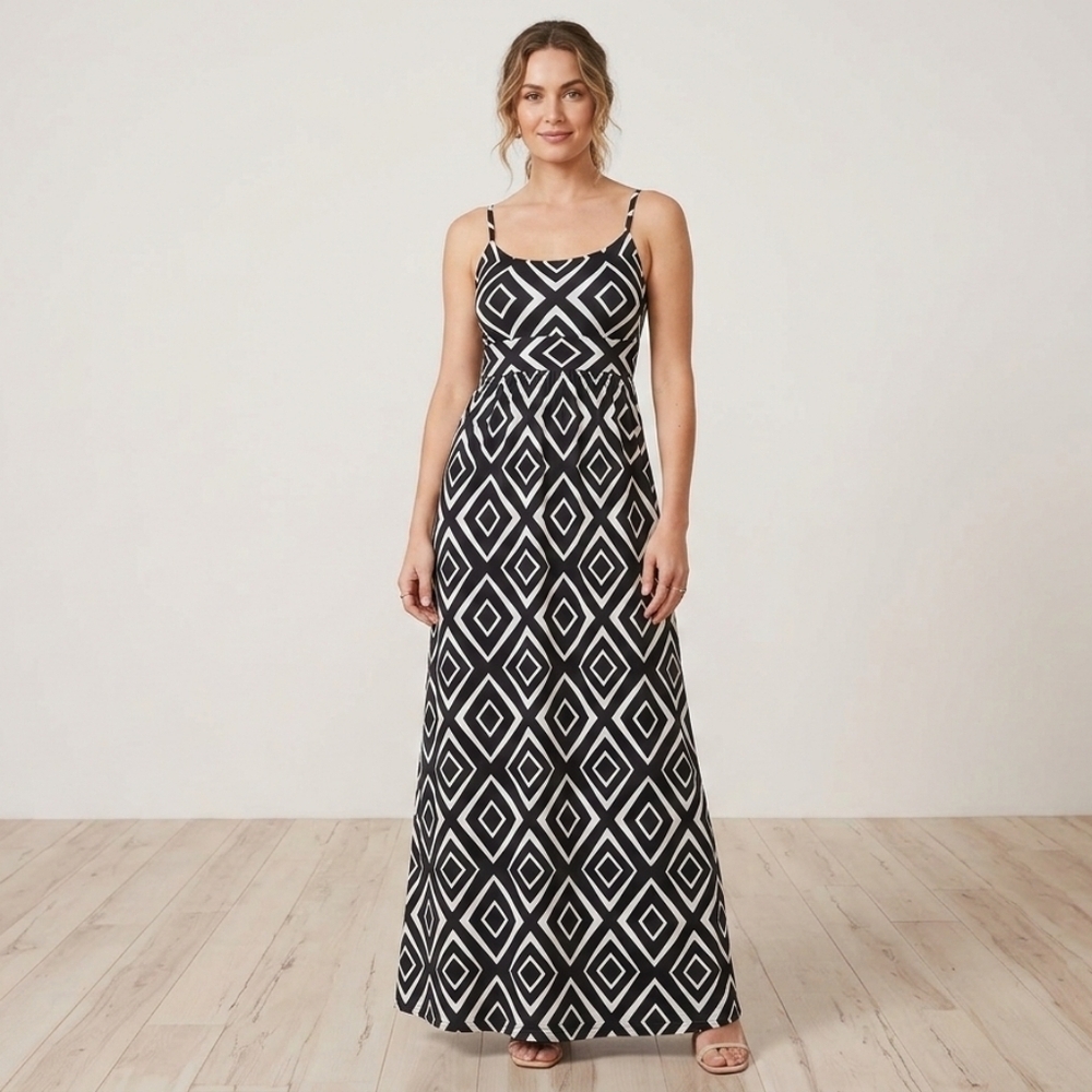 Derek Heart Geometric Tribal Print Sleeveless Maxi Dress Black White Size Medium